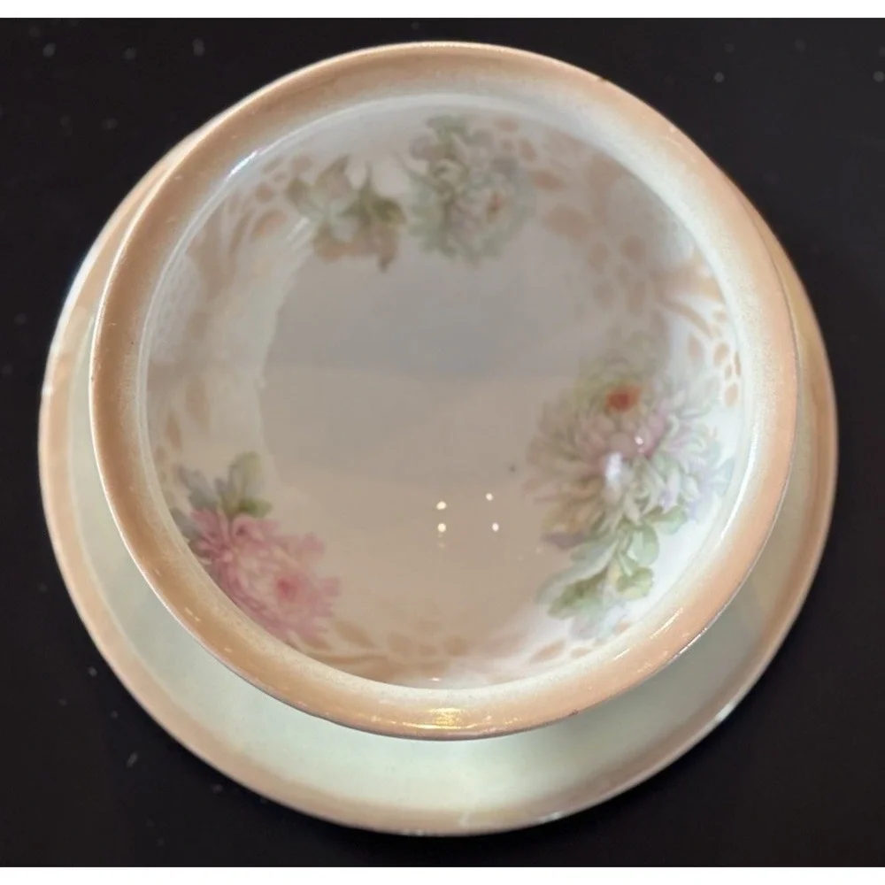 Vintage Floral Sauce Bowl with Attached Under Plate Gravy Dish Boat K&L Germany